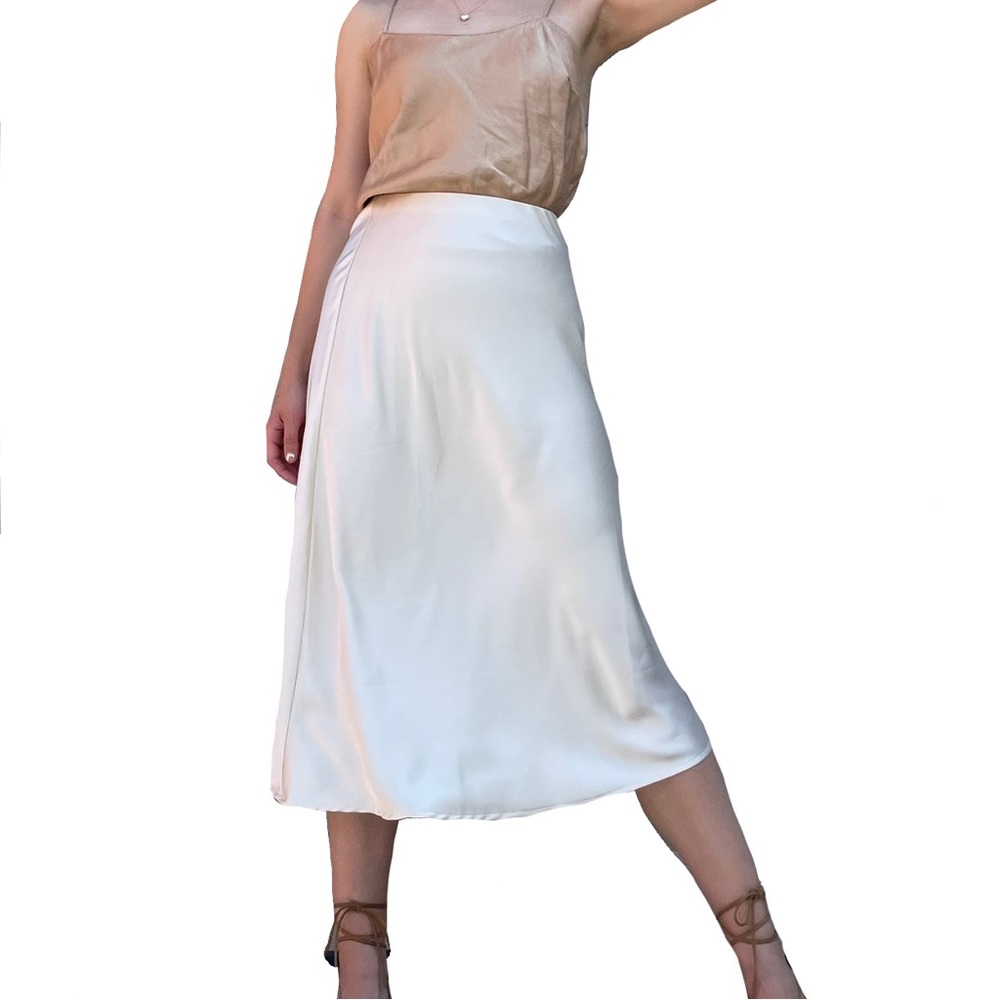 Rachel Zoe Ivory Satin Midi Slip Skirt Size Medium